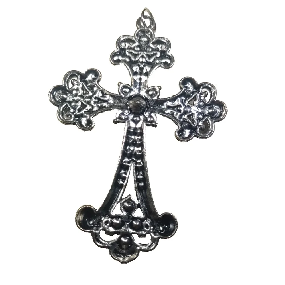 Large Cross Pendant Silver Tone Rhinestone Elegant Religious